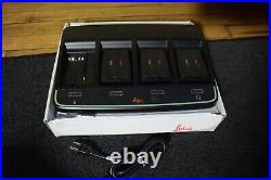 Leica 4 Bank Charger Model GKL341 and 3 GEB331 Li-Io Batteries For Total Station