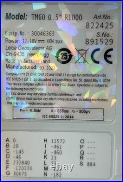 Leica TM60 0.5 R1000 Monitoring Only Total Station Serviced & Boxed